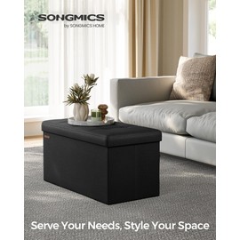SONGMICS Mazie Collection - 30 Inches Folding Storage Ottoman Bench, Ottoman Foot Rest, End of Bed Bench, Storage Chest, Load 660 lb, for Living Room, Bedroom, Entryway, Ink Black ULSF047B01