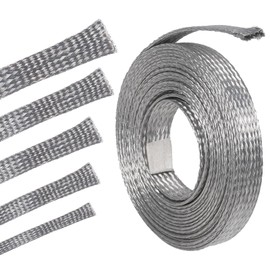 Tinned Copper Braid Cable Wire Shielding Sleeve Ground Straps Protection Flat Metal Mesh Flexible Expandable (5/16 in Wide(0.20 in Dia)-15ft)