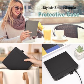 JKhandy Case for Kobo Libra Colour (Model:N428, 2024 Release), Protective PU Leather Cover Magnetic Closure, Fabric Black