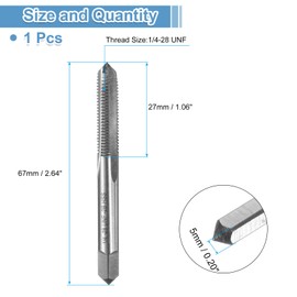 sourcing map Hand Bottom Tap 1/4-28 UNF 2B Thread Bottoming Style Threading Taps High Speed Steel HSS6542 Straight Flutes Screw Tapping Tool
