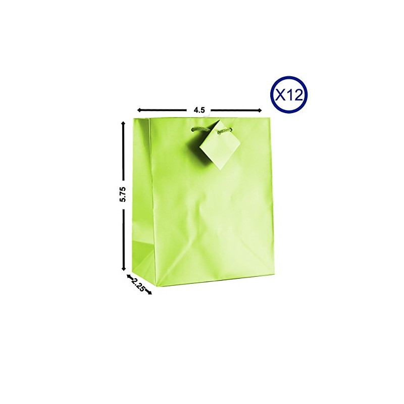 12-PC Solid Color Gift Bags, Matt Laminated, Lime Color