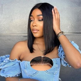 Wear and Go Glueless Bob Wig Human Hair Pre Plucked Pre Cut 180% Density 14 Inch 5x5 HD Lace Closure Bob Wigs For Black Women Glueless Straight Bob Lace Front Wigs Human Hair Natural Color