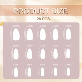 GlamRays Blue Press-on Nails Long False Nails Almonds Acrylic Nails Shiny Full Assembly Nails with Heart Wave Lines Designs Flash and Flowers 24 Pieces per Set