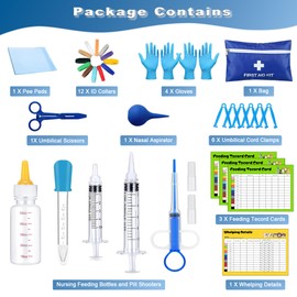 URMYONLY Whelping Supplies Kit for Puppies and Kittens Birth with Nursing Bottle, Pill Shooter,Newborn Collars,Record Charts, Pee Pads, Bulb Aspirator,Plastic Scissor, Cord Clamps