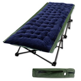 REDCAMP Folding Camping Cots for Adults with Mattress Pad, Soft and Comfortable for Outdoor Indoor Office Sleeping (Blue Thicker Pad, Green Oversized Cot)