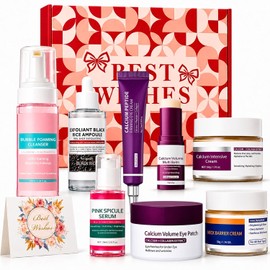 10PC Calcium Skincare Bundle Set for Women, Anti-Aging Glass Skin | Cyano pink korean skincare set gift kit with cleanser, serums, eye care, face & neck creams for glow, firming & fine lines