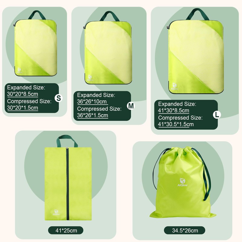AiQInu Packing Cubes Compression, Pack of 5 Packing Bags, Compression