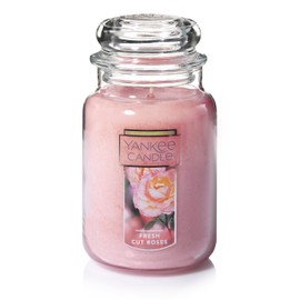 Yankee Candle Yankee Candle Fresh Cut Roses Scented, Premium 22oz Single Wick Candle, Over 110 Hours of Long-Lasting Aroma, Ideal for Home Decor, Gifting and Events, Classic Large Jar, Pink