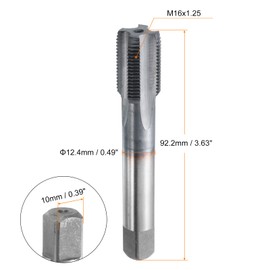 sourcing map M16x1.25 Metric Thread Tap 6542 Cobalt High-Speed Steel TiCN Coated Plug Tap Right Hand Straight Flutes Screw Threading Hand Tap
