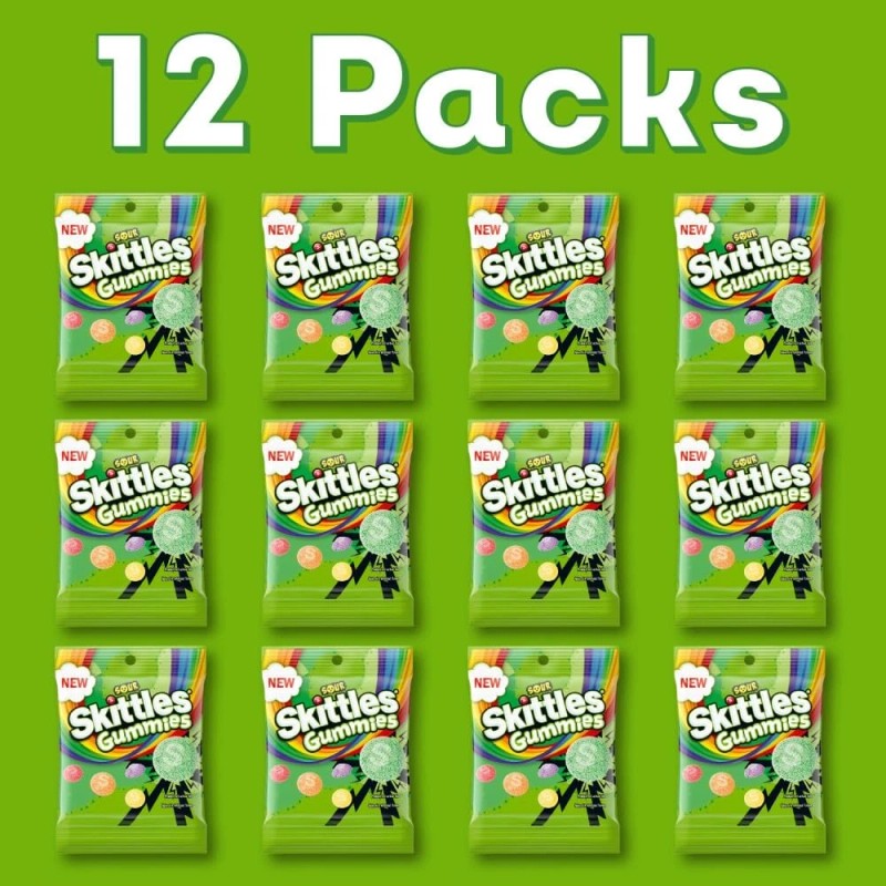 Skittles Sour Gummy Candy Pack 12 Bags 5.8Oz Assorted Fruity