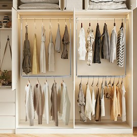 HDbonemu Foldable Hanging Closet Rod Adjustable Width and Height, Chrome