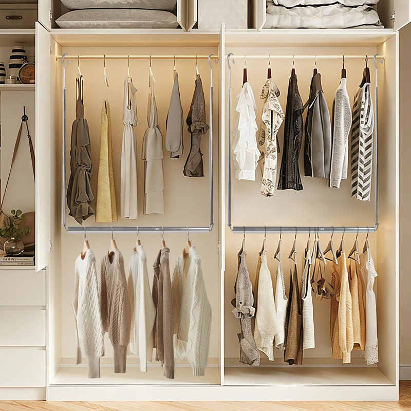 HDbonemu Foldable Hanging Closet Rod Adjustable Width and Height, Chrome
