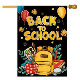 Tikeciti Back To School Schoolbag Garden Flag 28 x 40 Inch Double Sided, Apple Book School First Day Large House Flag Vertical Fall Seasonal Classroom Flags Teacher Outdoor Outside Decoration