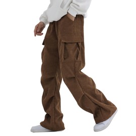 SHENHE Boy's Elastic Waist Loose Cargo Pants Casual Preppy Sweatpants with Pockets Coffee Brown 11-12Y