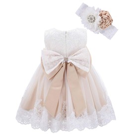 Bow Dream - Vestido de niña con lazo y lazo para bodas, Champán, 18-24 Meses