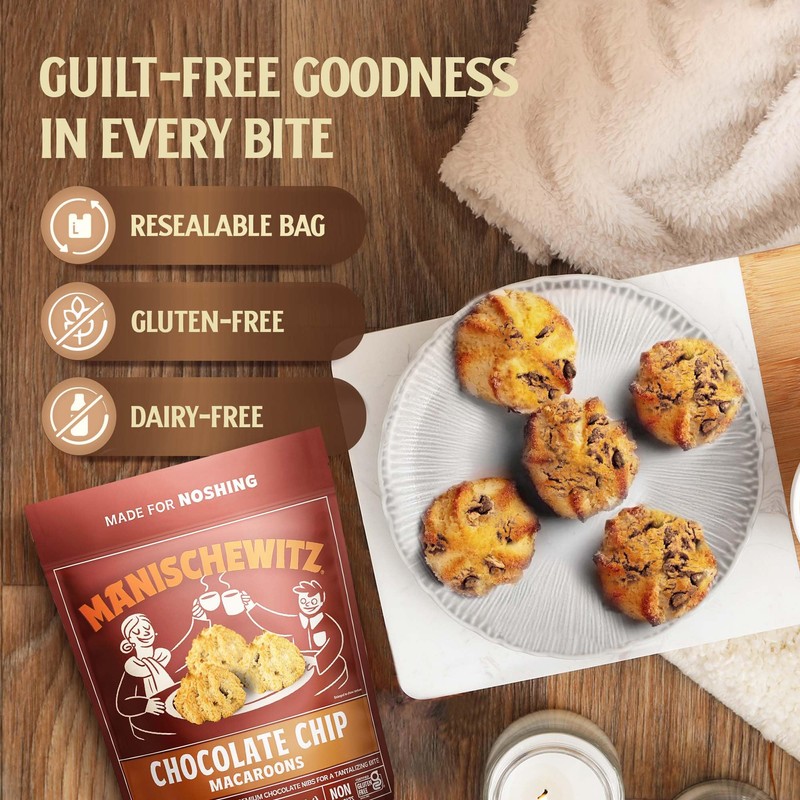 Manischewitz Chocolate Chip Macaroons, 10oz Resealable Bag, Gluten Free, Kosher