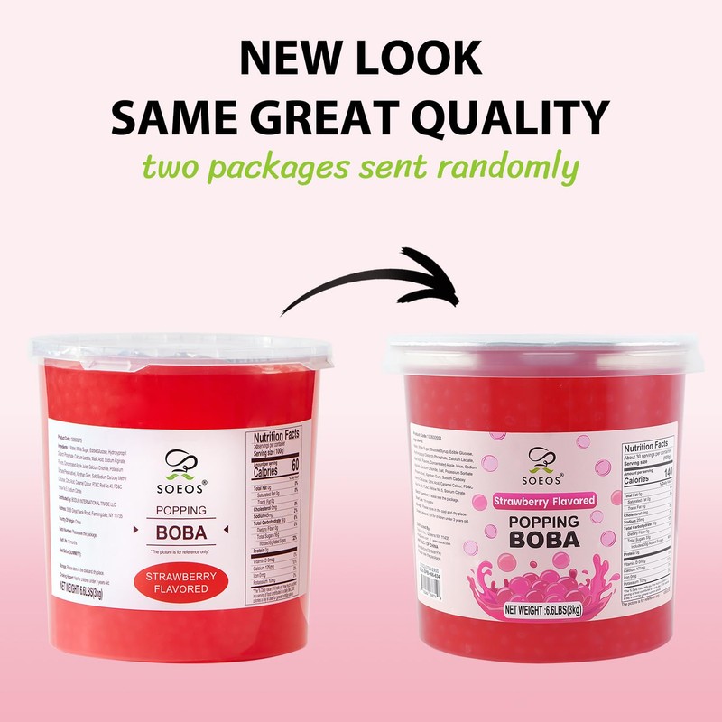 Soeos Strawberry Popping Boba Pearls 6.6 Pounds, Bursting Boba Pearls