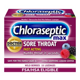 Chloraseptic Max Strength Sore Throat Lozenges, Wild Berries, 15 Count, 1 Pack