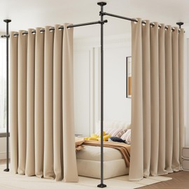 Bonpally Bonpally Room Divider Curtain Rod, No Drilling Tension Rod for Room Separation, 4-10ft(H)28-114inch(W) Adjustable Heavy Duty Floor to Ceiling Wall Divider Room Partition Privacy Separator, Black