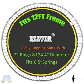 Bzzter Trampoline Mat 12ft 72 Rings 124.4" Diameter, Fits 12 Foot Diameter Trampoline Frame Use 6.5" Spring, Replacement Trampoline Mat 12ft,w/Pull Hook and Gloves,Not 12ft Diameter Mat