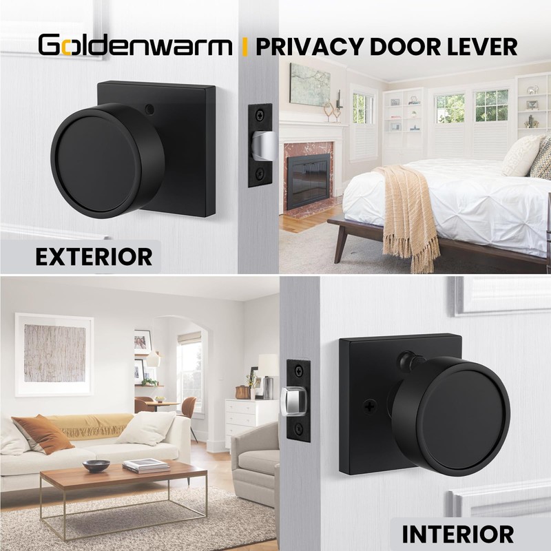Goldenwarm Black Door Knobs, Matte Black Interior Door Knobs, Heavy