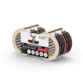 4 Pack Buck Strapping Tape 2 Inch x 60 Yds (180ft) - 5.5Mil Thickness, Heavy Duty Industrial Grade Mono Directional Fiberglass Reinforced Filament Tape with Synthetic PET Adhesive for Secure Packing