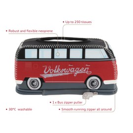 Brisa VW Collection - Porta fazzoletti Volkswagen, dispenser di fazzoletti per comodino, soggiorno, camper T1 bus in neoprene (ROSSO e NERO)
