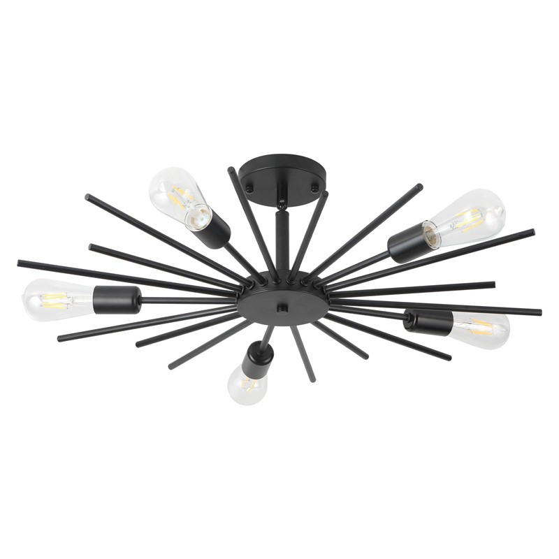 Karjearl Black Semi Flush Mount Ceiling Light, 27.5 Inch 5-Light
