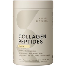 Sports Research Péptidos de Colágeno Hidrolizado Tipo 1 y 3 Vainilla 480 g  Aporta 11 g de colágeno, 18 aminoácidos y 10 g de proteína por porción... 