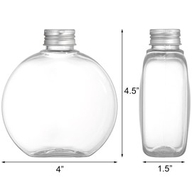 Elsjoy 24 Pack 10 Oz Plastic Bottles With Caps, Small Flask Reusable Round Flat Containers, Mini Juice Disposable Beverage Container for Alcohol, Leak Proof