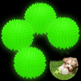 Silipull 4 Pcs 3.15 Inch Glow in The Dark Spiky Squeak Dog Balls Rubber Spike Light Dog Ball Squeaky Interactive Elastic Glow in The Dark Dog Toys for Puppy Pet