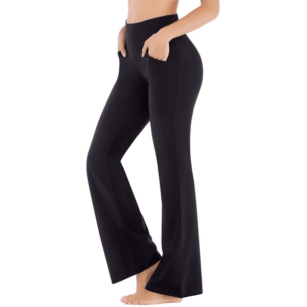 Ewedoos Womens Yoga Pants with Pockets High Waisted Pants Wide Leg Yoga Pants Boot Cut Yoga Pants Dress Pants Work Pants Black