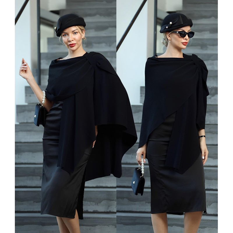 PULI PULI Womens Large Cross Front Poncho Sweater Wrap Topper