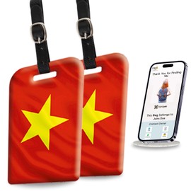 [Pack 2] tag8 Vietnam Flag Smart Luggage tag |Trendy Luggage tag ID Identification | Suitcase Tag | Fashionable Digital Name tag | Airline Compliant, SITA World Tracer Code Enabled | Gift idea