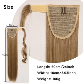 iLUU 24" Straight Wrap Around Ponytail Extension for Women 100g Heat Resistent Fiber Natural Synthetic Fiber #1 Jet Black Colored Clip in Pony Tail Ponytails for Party Gail