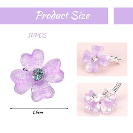 Mezrkuwr 10pcs Mini Hair Clips with Purple Flowers and Rhinestones Four Leaf Flower Hair Clips Small Decorative Hair Clips Wedding Hair Clips Bridal Hair Accessories