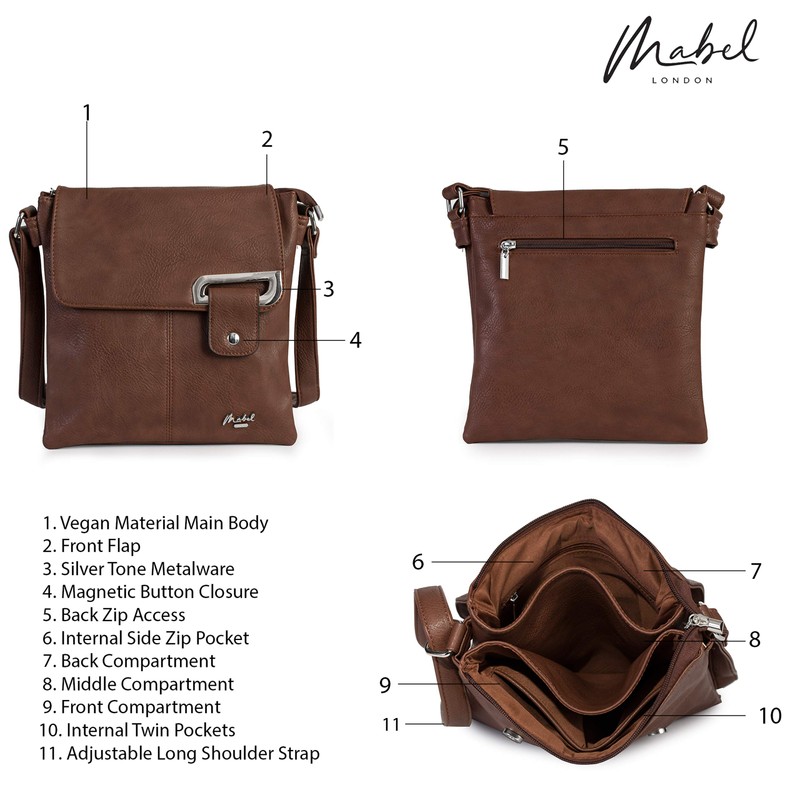 Mabel Womens Messenger Cross-Body Shoulder Bag With Silver or Gold
