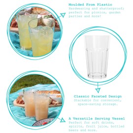 Argon Tableware Reusable Plastic Glasses - 580ml - Pack of 6 - Highball Glasses - Clear Cocktail Champagne Unbreakable Tumbler Drinking Cups for Garden, Parties, Weddings, BBQ and Picnic