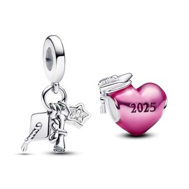 PHCLASY 2025 Heart Charm Pendant Compatibility for Bracelet Graduation Charm Women, Cubic Zirconia
