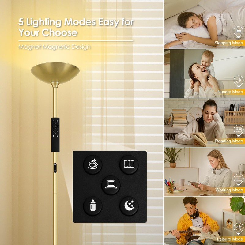 Stepless Dimmable Floor Lamp,30W 3000LM Super Bright LED Torchiere Floor