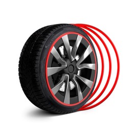 PARTS4EV Metal Wheel Rim Protector - Strips for Curb Rash Prevention - Set of 4 (Red, 22'')