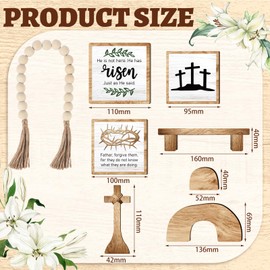 Thyle 8 Pcs Easter Tiered Tray Decor He Is Risen Scene Easter Tray Bundle Decor Jesus Tomb Cross Easter Table Wooden Sign Decorations Rustic Wooden Farmhouse Ornament for Home Table Holiday Decor