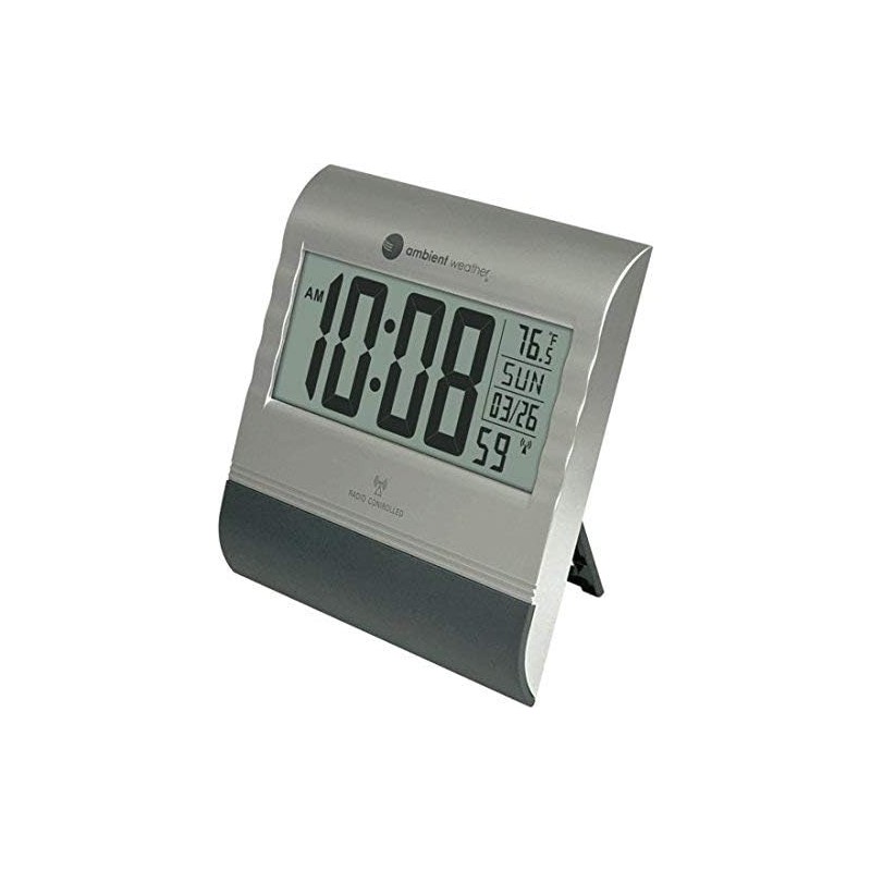 Ambient Weather RC-9362 Silver Atomic Digital Wall Clock with Temperature