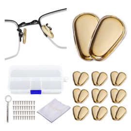 10 Pairs Silicone Golden Metal Core Eyeglasses Nose Pads Screw in 1 Piece of Glasses Cleaning Cloth, Screw, Screwdriver Glasses Accessories Replacement Kit