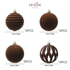 Senjie 2024 Velvet Christmas Ornaments Balls Sets for Christmas, 20PCS Multicolor Xmas Tree Flocked Shatterproof 2.36 inch Ornaments Balls Decoration Brown