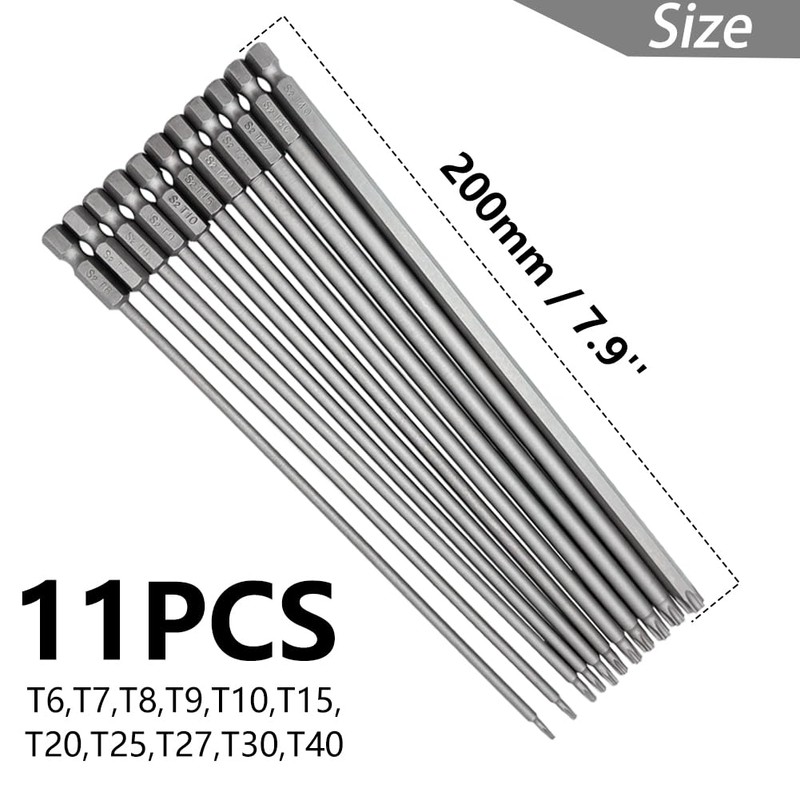 Saipe 11pcs 200mm Extra Long Torx Screwdriver Bit Set, Magnetic
