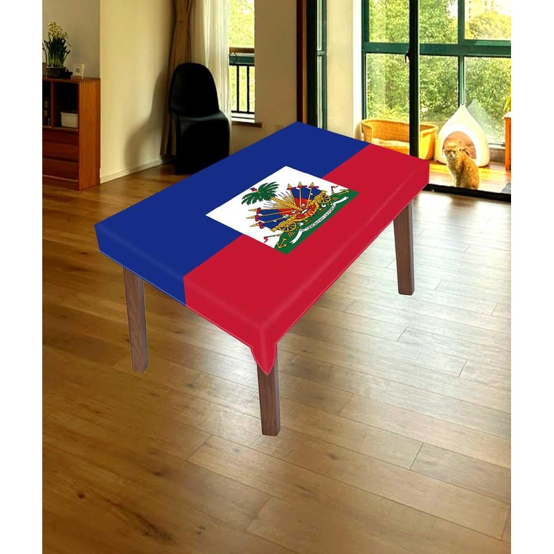 Petite Pine 60×82 Inch Rectangle Haiti Flag Polyester Tablecloth,Large 5×6.8