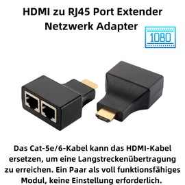 Bolwins C26CS HDMI to RJ45 Extender - 1080P Network Adapter for Lossless HDMI Transmission over LAN Ethernet up to 30 Meters, Compatible with Cat 5e/6 - Transmitter and Receiver Adapter (Pack of 2)