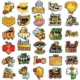 FOSDICK Pack of 30 Bee Shoe Charms, Cartoon Bee for Crocs Charms, PVC Shoe Charms, Cute Pins for Crocs, Bee Shoe Charms, Bee Shoe Badges, DIY Shoe Pin for Children, Boys, Girls