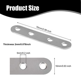 20 Packs Metal Brackets for Wood, Stainless Steel Flat Brackets, Straight Bracket with Screws, 4 Holes Metal Joining Plates, Flat Straight Brackets Sleeper Brackets for Wood Furniture Connect Repair